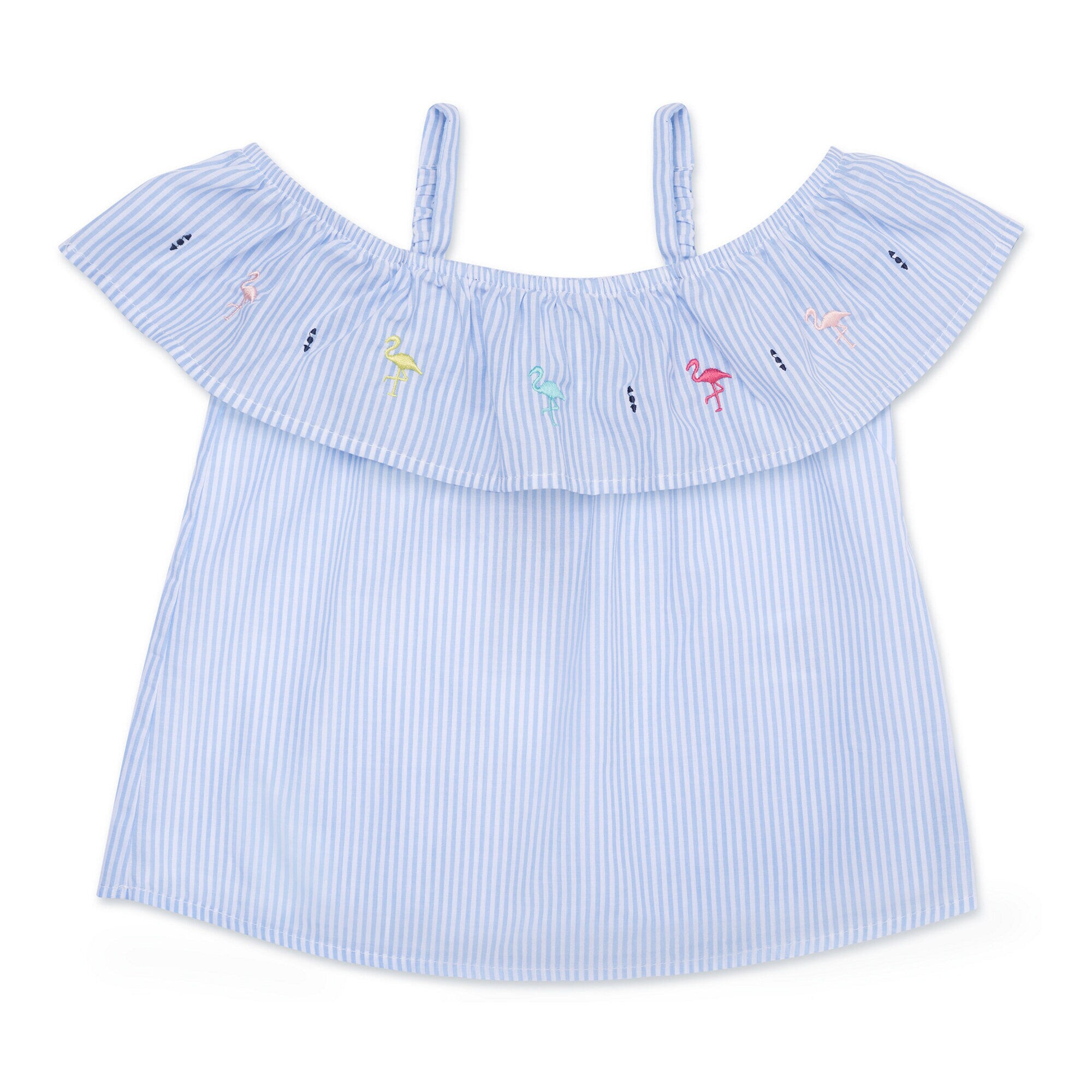 Little Girls' Striped Off-The-Shoulder Top (4-6X),Tropic Wave,large