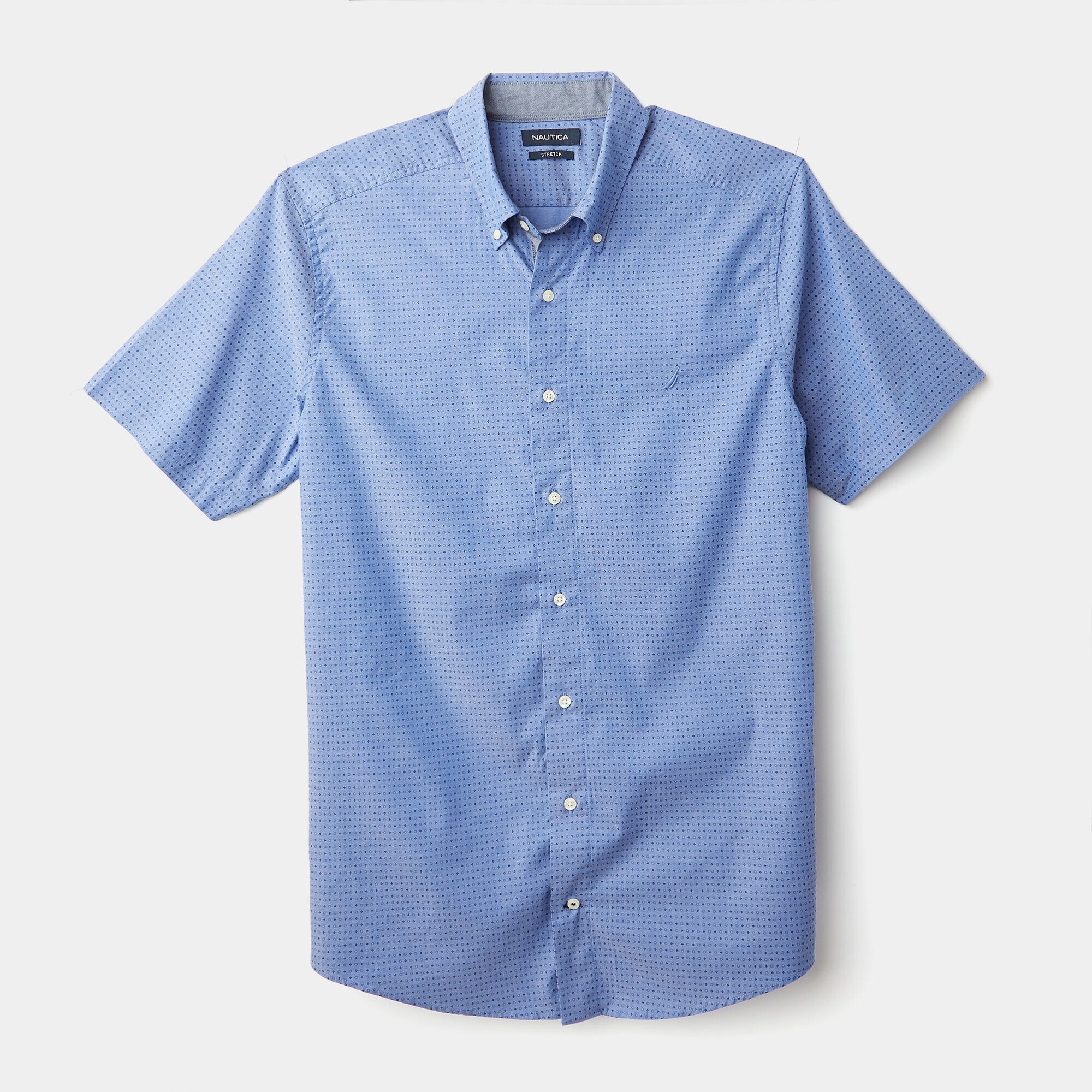 BIG & TALL STRETCH MINI PRINT OXFORD SHIRT,Windsurf Blue,large