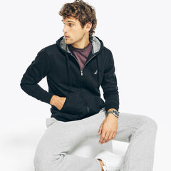 Full-Zip Fleece Hoodie,True Black,large