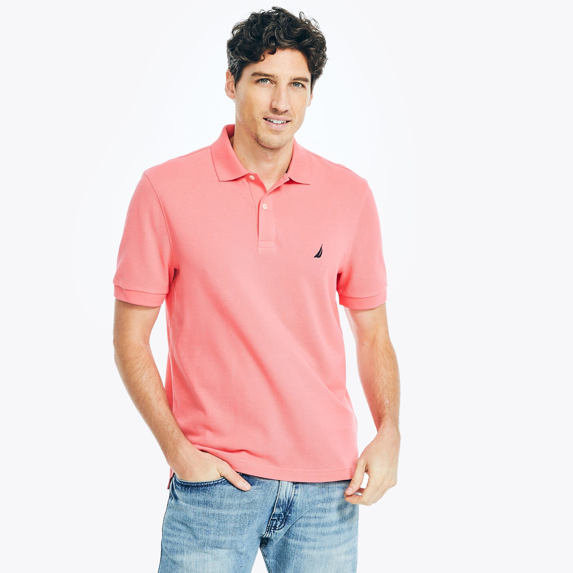 Big & Tall Classic Fit Performance Deck Polo,Teaberry,large