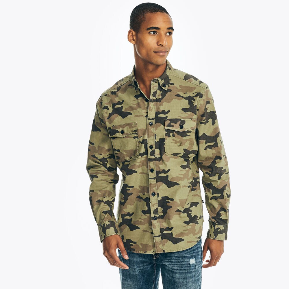 CAMOUFLAGE FLANNEL SHIRT,Teal Wave,large