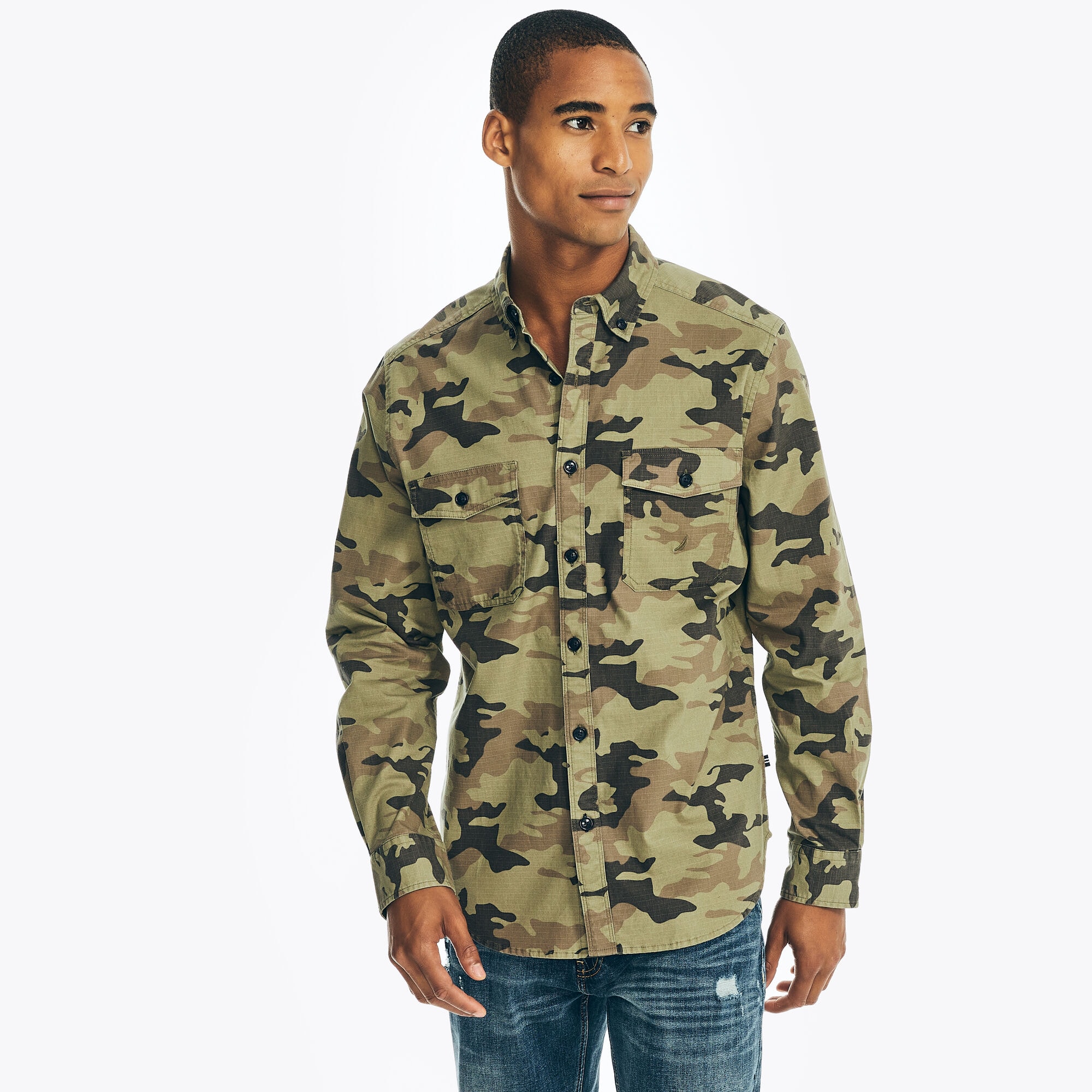 CAMOUFLAGE FLANNEL SHIRT,Teal Wave,large