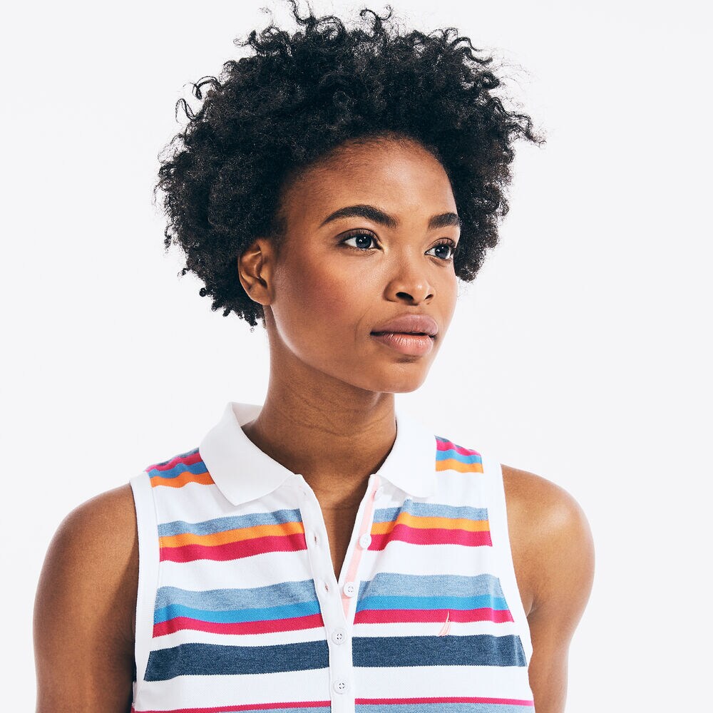STRIPED SLEEVELESS POLO,Bright White,large