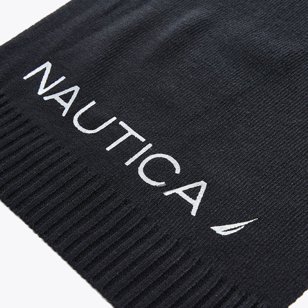 METALLIC FOIL LOGO SCARF,Black,large