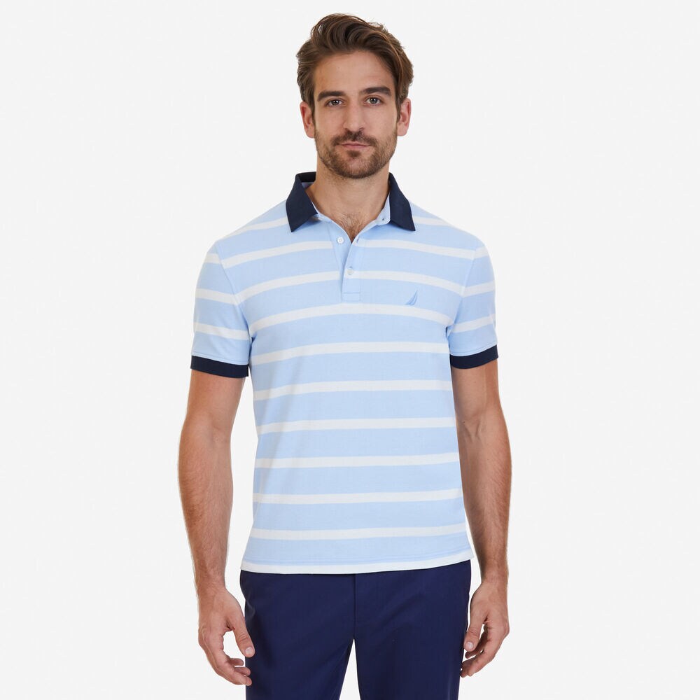 Classic Fit Striped Polo Shirt,Sea Mist,large