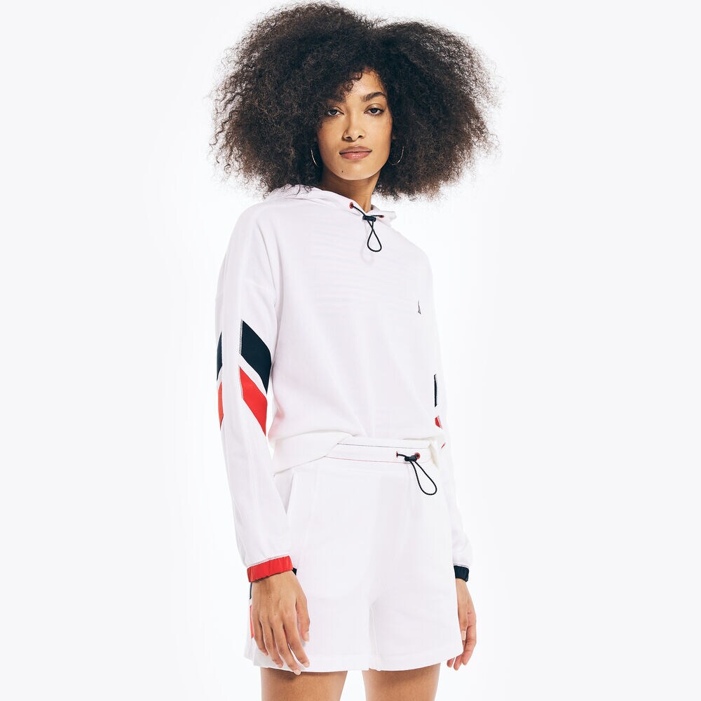 COLORBLOCK STRIPED PULLOVER HOODIE,Bright White,large