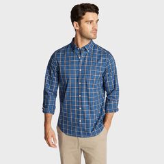 BIG & TALL STRETCH POPLIN PLAID SHIRT,Ensign Blue,large