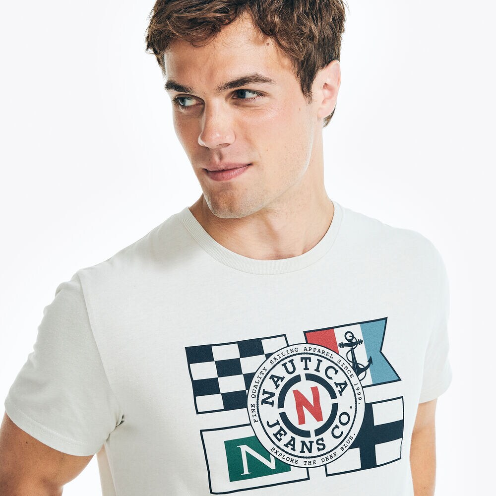 NAUTICA JEANS CO. FLAG GRAPHIC T-SHIRT,Oatmeal Heather,large