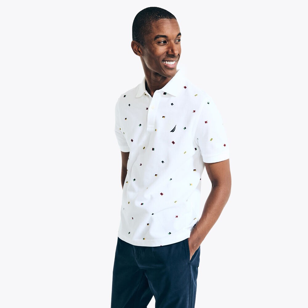 Classic Fit Printed Deck Polo,Bright White,large