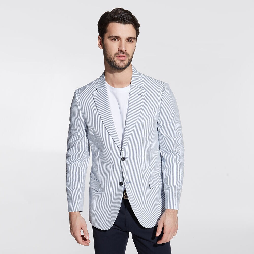 Brielle Stretch Seersucker Jacket in Stripe,Workshirt Blue,large