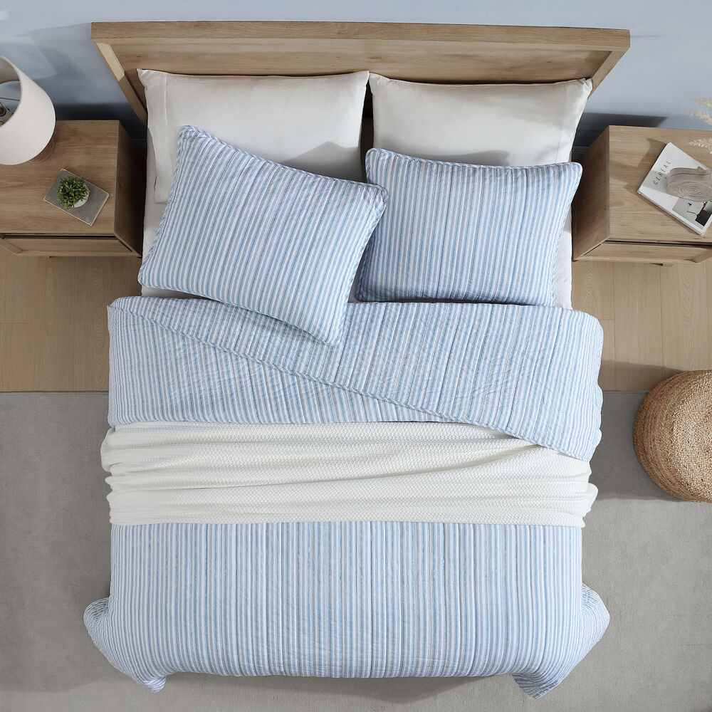 Coleridge Stripe Blue Full Queen Quilt-Sham Set,Navy Dusk,large