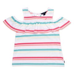 Girls' Striped Ruffled Top (7-16),Firey Red,large