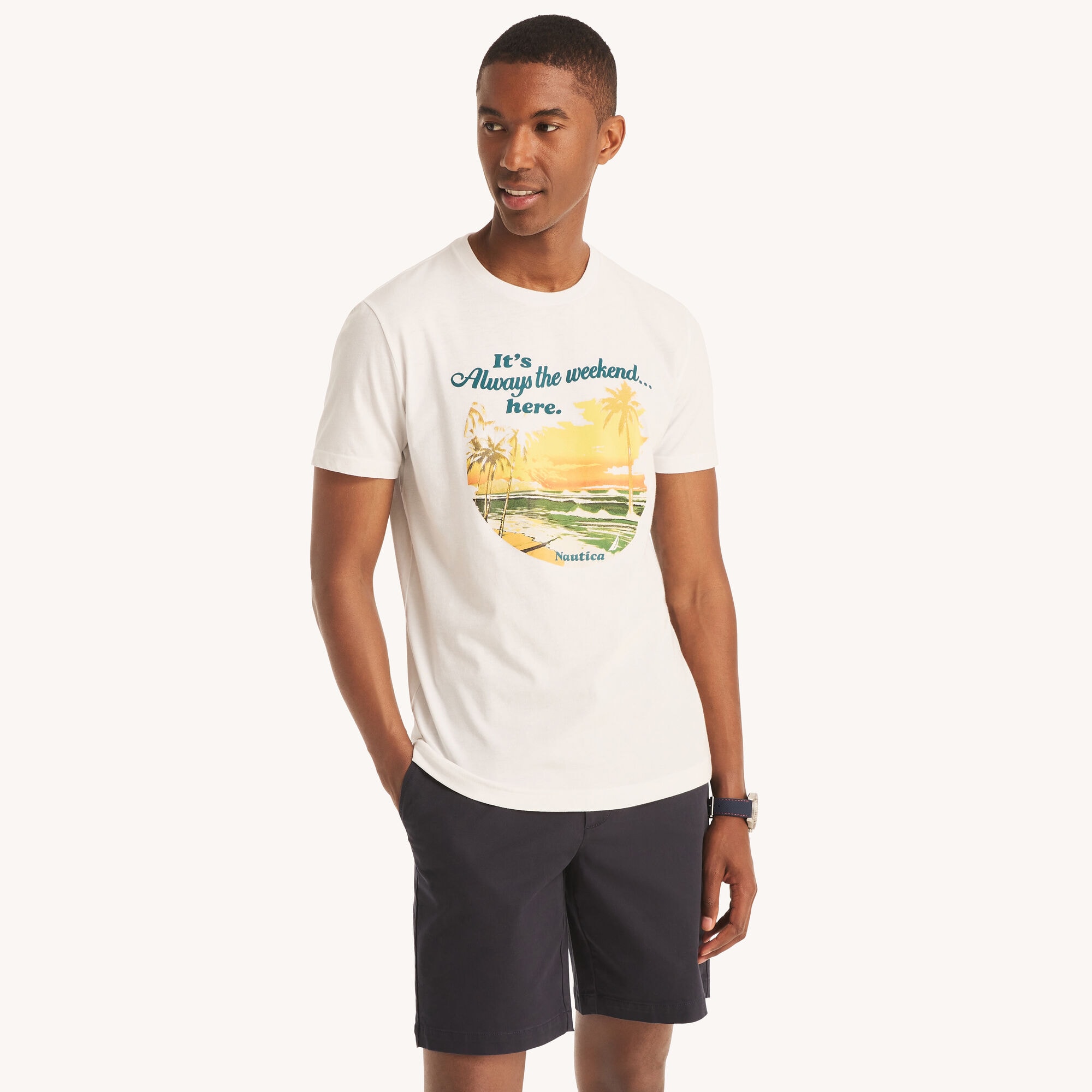 Always Weekend Graphic T-Shirt,Bright White,large
