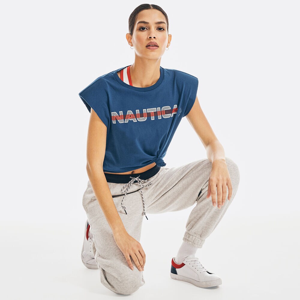 SLEEVELESS LOGO T-SHIRT,Blue Depths,large