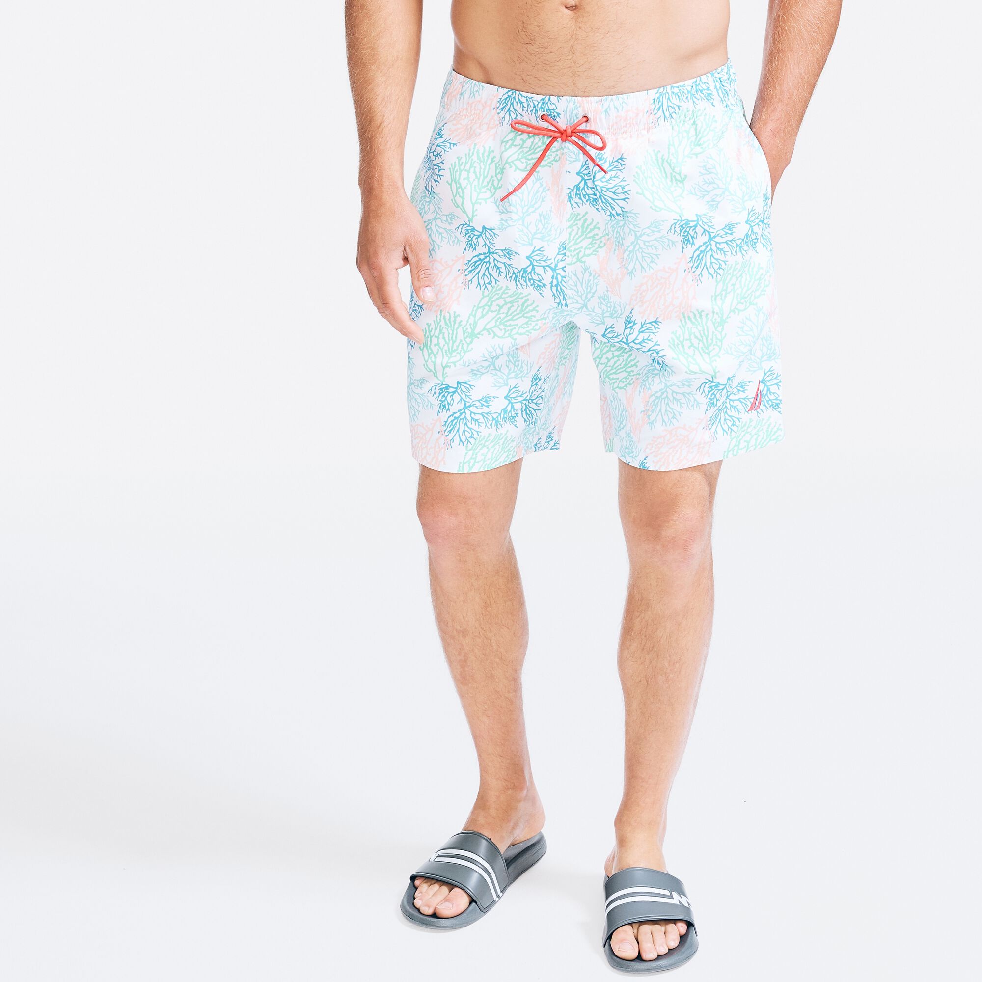 8" SUSTAINABLY CRAFTED CORAL PRINT SWIM,Bright White,large