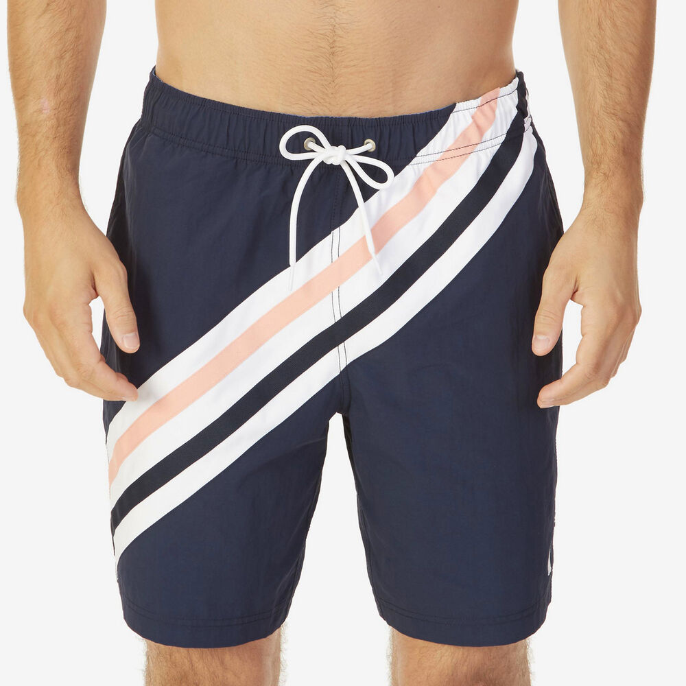 Quick-Dry Striped Swim Trunks,Navy,large