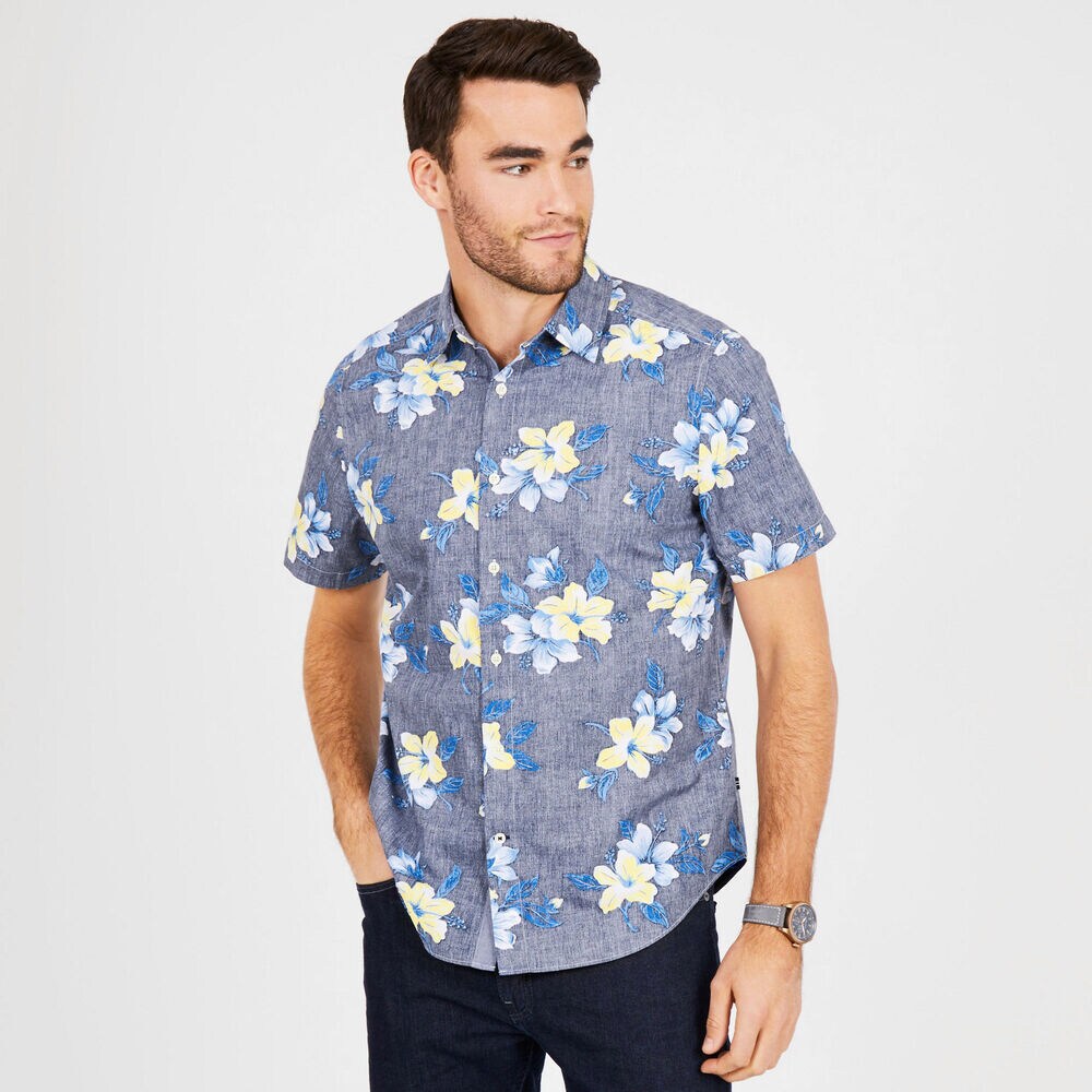 Floral Classic Fit Button-Down Shirt,Peacoat,large