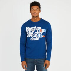 New York Sea City Graphic Long Sleeve T-Shirt,Estate Blue,large