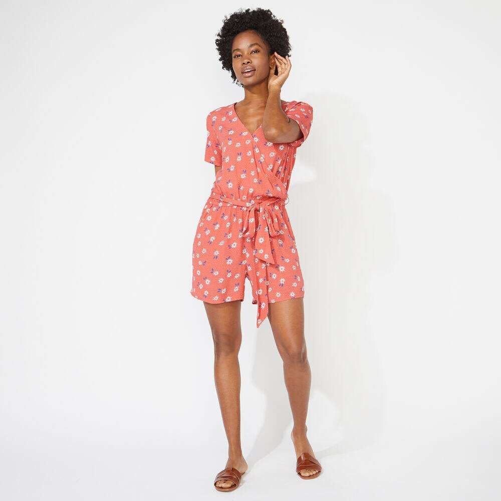 NAUTICA JEANS CO. DAISY PRINT ROMPER,Crimson,large