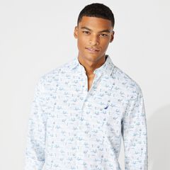 CLASSIC FIT PALM PRINT SHIRT,Bright White,large
