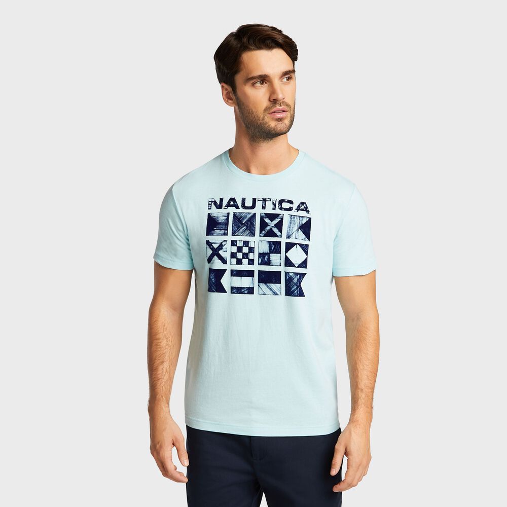 Big & Tall Crosshatch Flags Short Sleeve T-Shirt,Harbor Mist,large