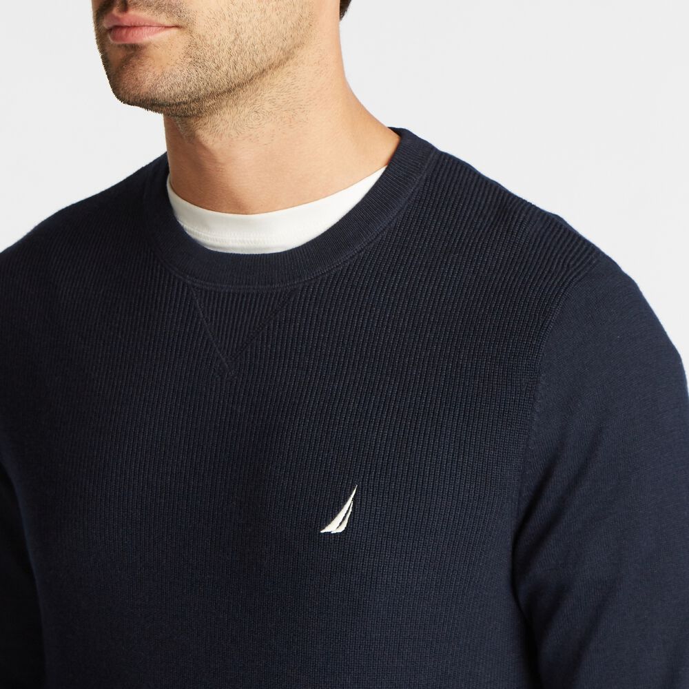 NAVTECH RIBBED-FRONT SWEATER,Navy,large