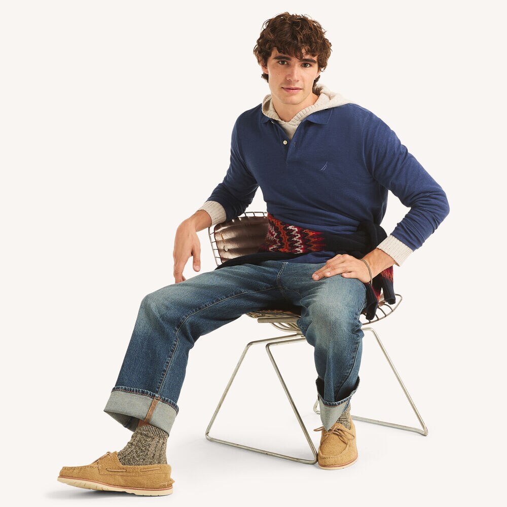 Classic Fit Long-Sleeve Polo,Stellar Blue Heather,large
