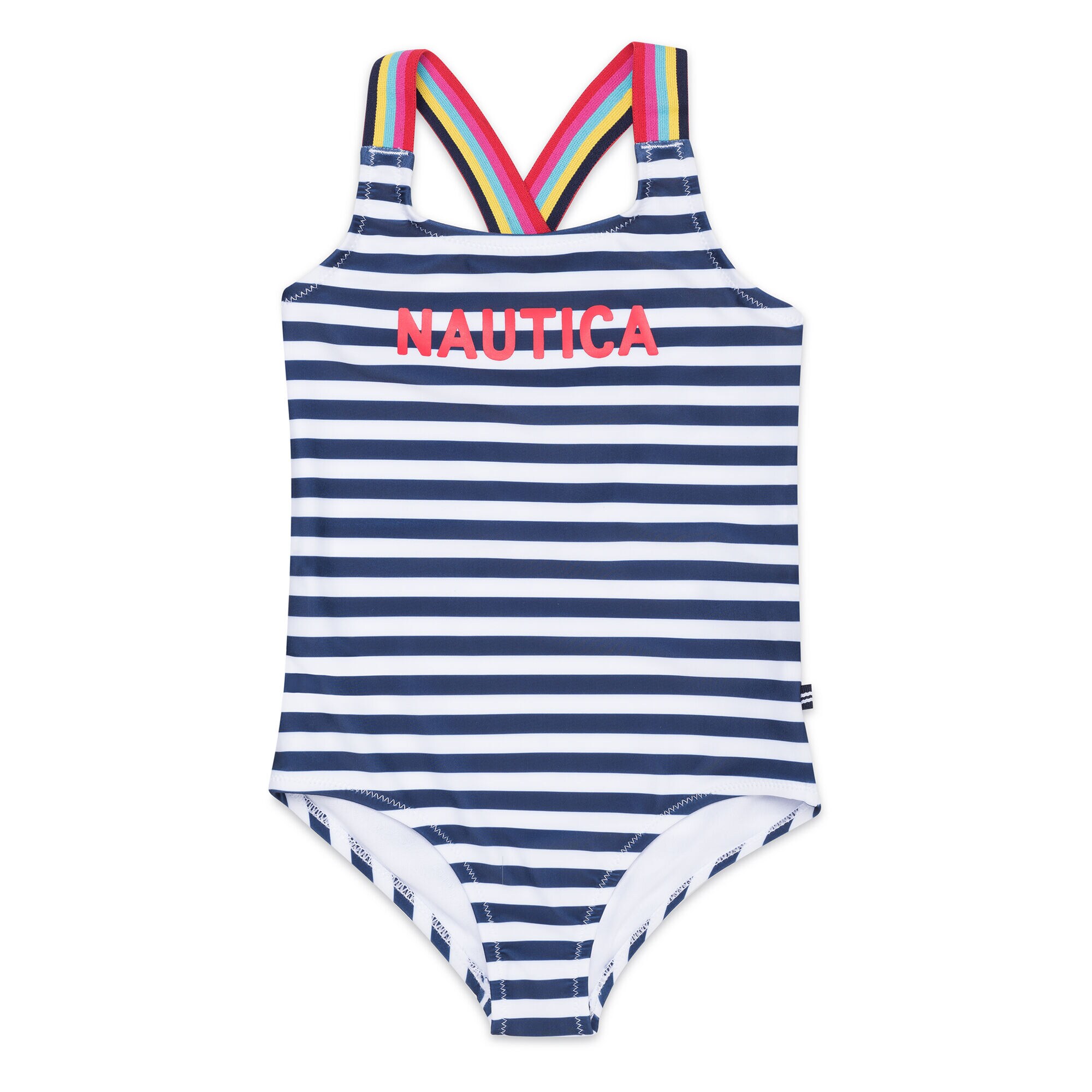 Toddler Girls' Logo One-Piece Swimsuit in Stripe (2T-4T),Navy,large