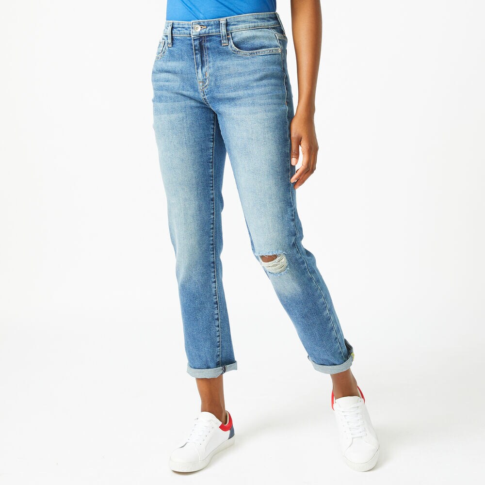NAUTICA JEANS CO. MID-RISE STRAIGHT DISTRESSED DENIM,Estate Blue,large