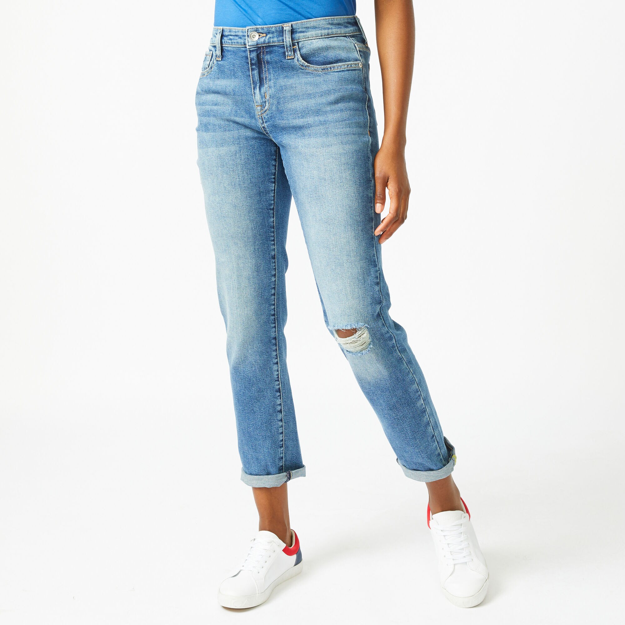 NAUTICA JEANS CO. MID-RISE STRAIGHT DISTRESSED DENIM,Estate Blue,large