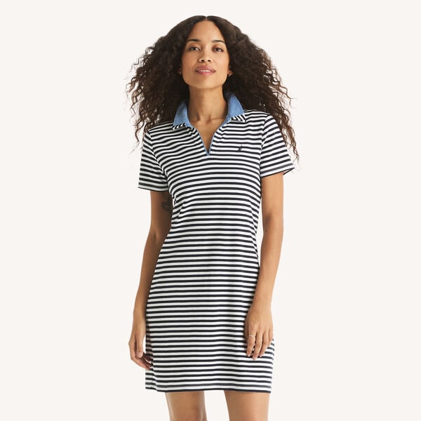 Striped Short-Sleeve Collared Dress