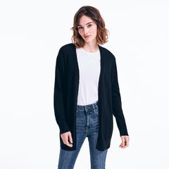 V-NECK OPEN FRONT CARDIGAN,True Black,large