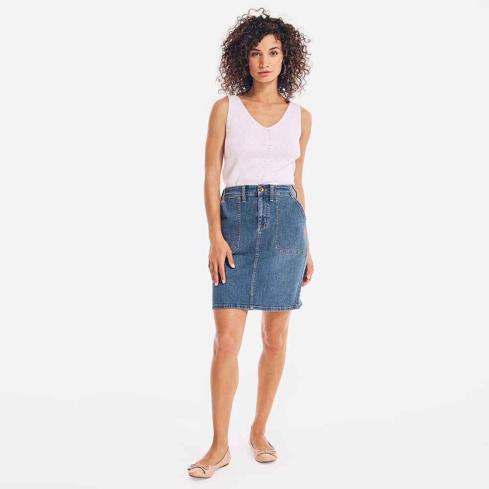 NAUTICA JEANS CO. TRUE FLEX UTILITY DENIM SKIRT,Classic Hookline Wash,large