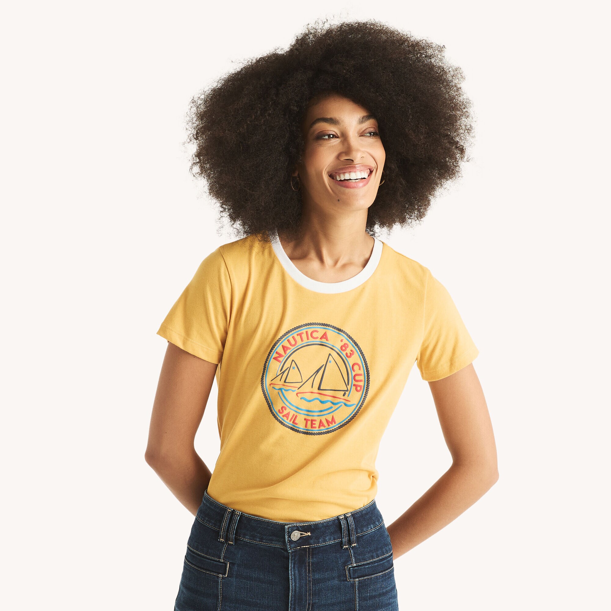 83 Cup Sail Team Graphic T-Shirt,Golden Apricot,large