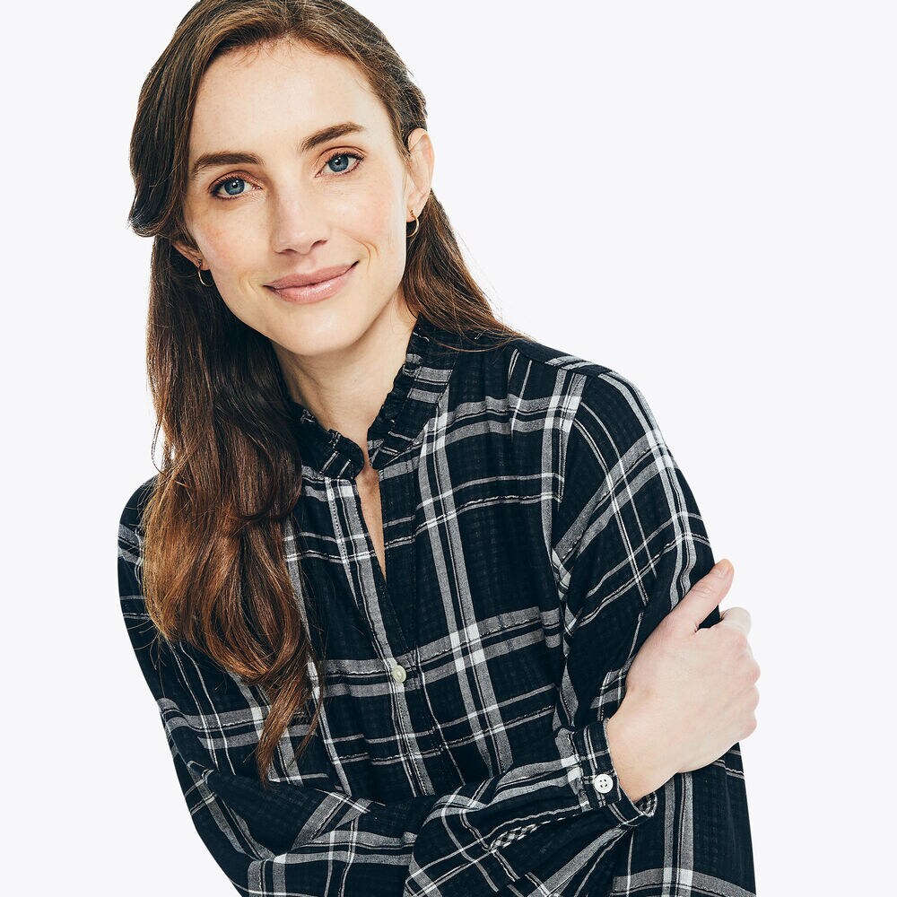 PLAID SHIRT DRESS,True Black,large
