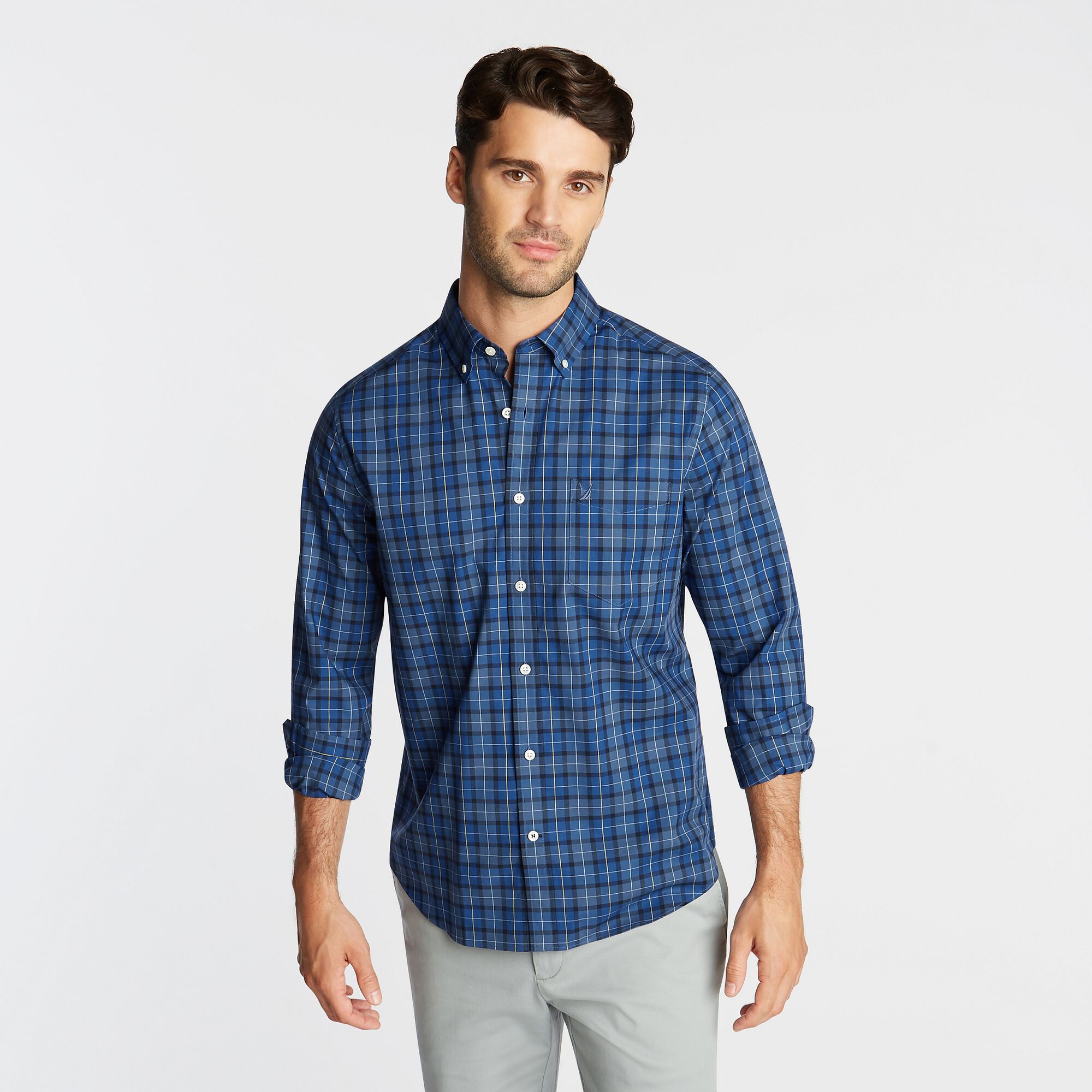 CLASSIC FIT WRINKLE-RESISTANT PLAID SHIRT,Ensign Blue,large