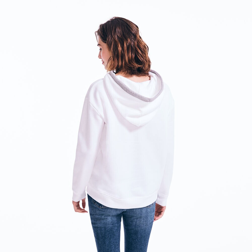 SPLIT NECK PULLOVER HOODIE,Bright White,large