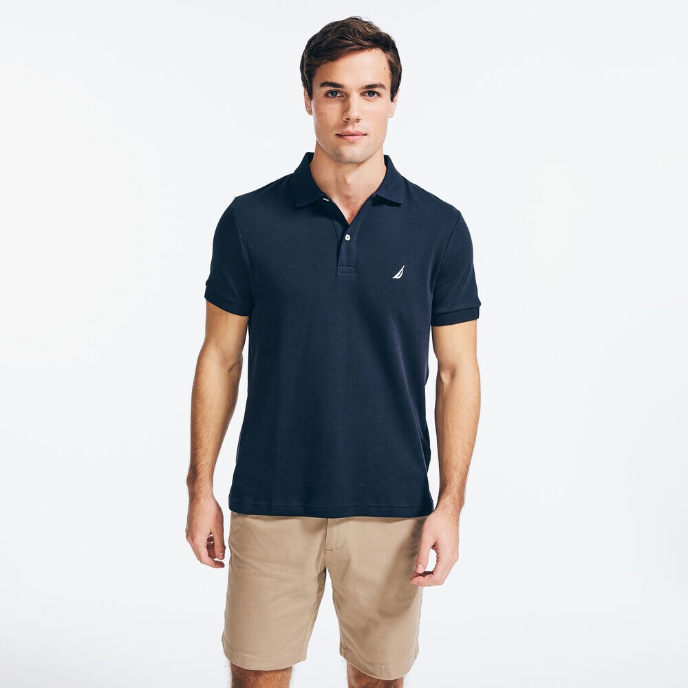 SLIM FIT INTERLOCK POLO,Navy,large