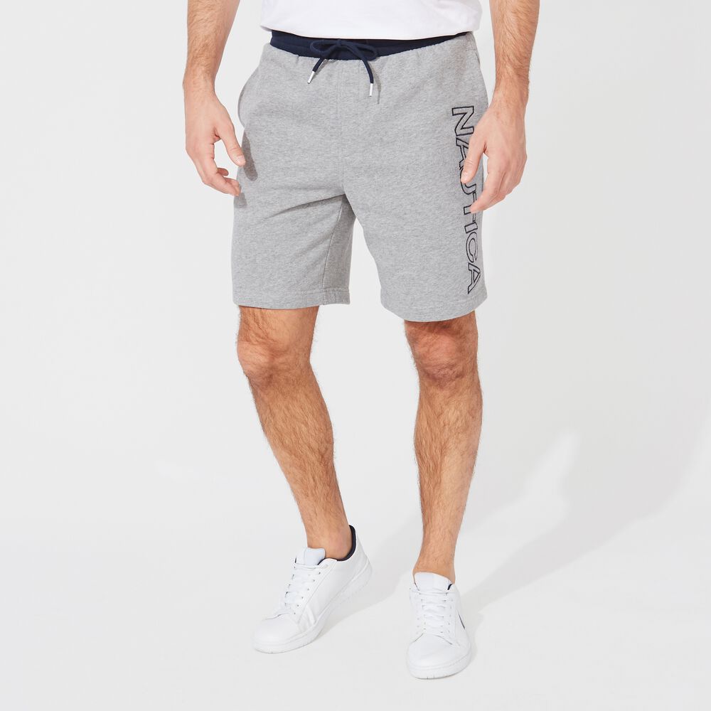 8.5" LOGO FLEECE SHORT,Stone Grey Heather,large