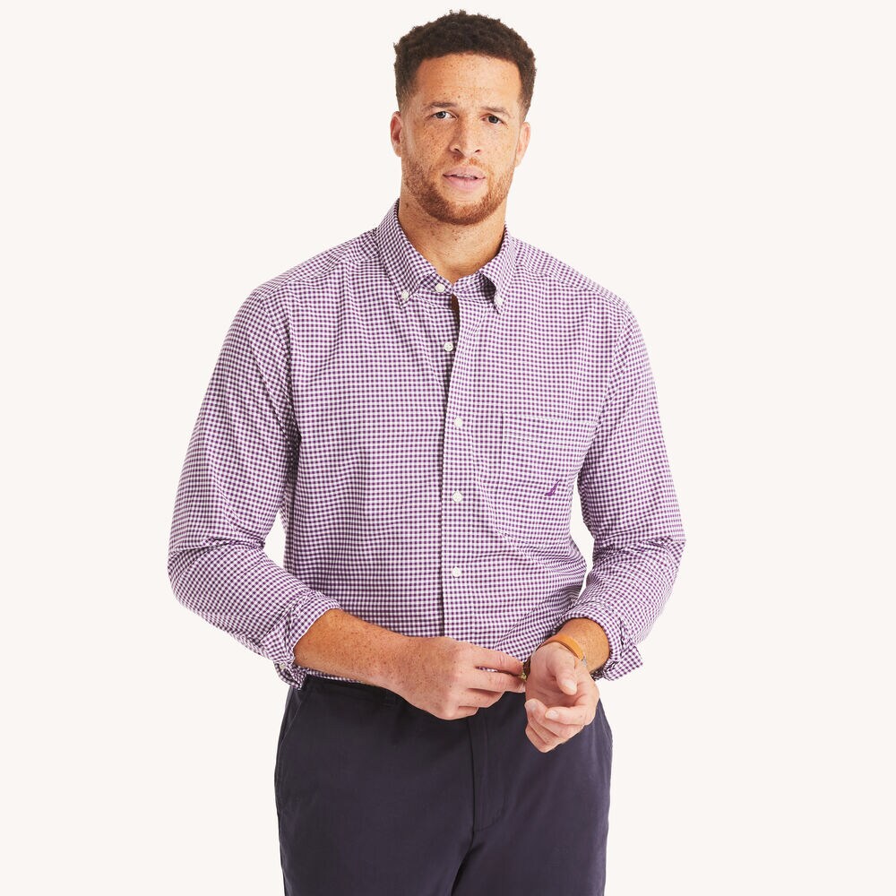 Big & Tall Gingham Shirt,Plum Classico,large