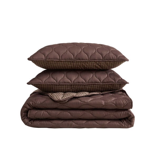 Ogee Stitch Brown Twin Quilt Set