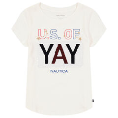 Little Girls' Sequin Us Of Yay T-Shirt (4-6X),Antique White Wash,large