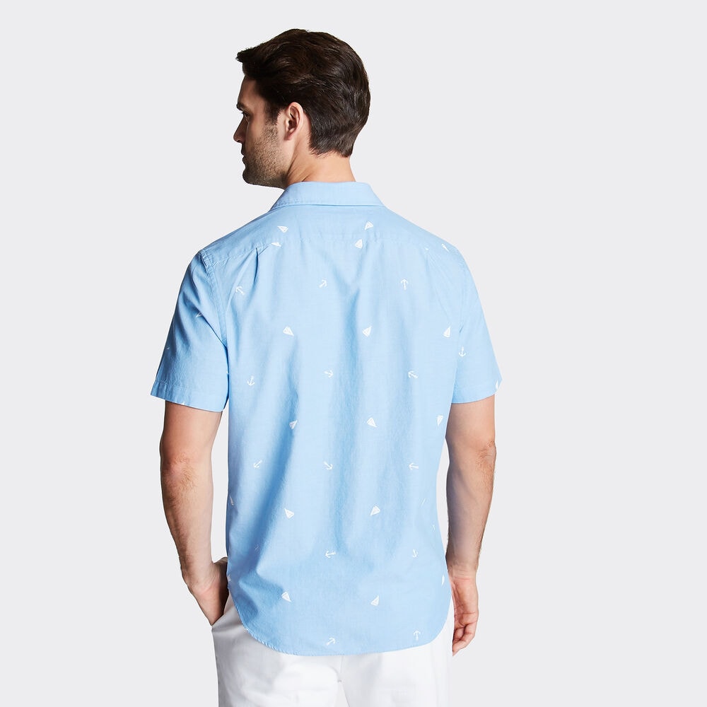 CLASSIC FIT SHORT SLEEVE CHAMBRAY SHIRT IN PRINT,Azure Blue,large