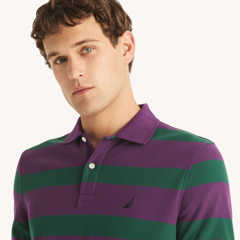 Classic Fit Striped Deck Polo,Plum Classico,large