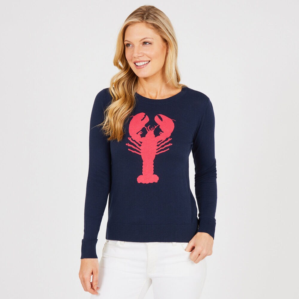 Crewneck Lobster Intarsia Sweater,Stellar Blue Heather,large