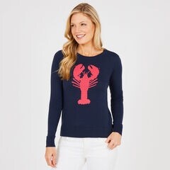 Crewneck Lobster Intarsia Sweater,Stellar Blue Heather,large