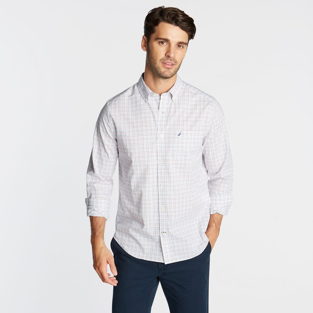 CLASSIC FIT WRINKLE-RESISTANT PLAID SHIRT,Bright White,large