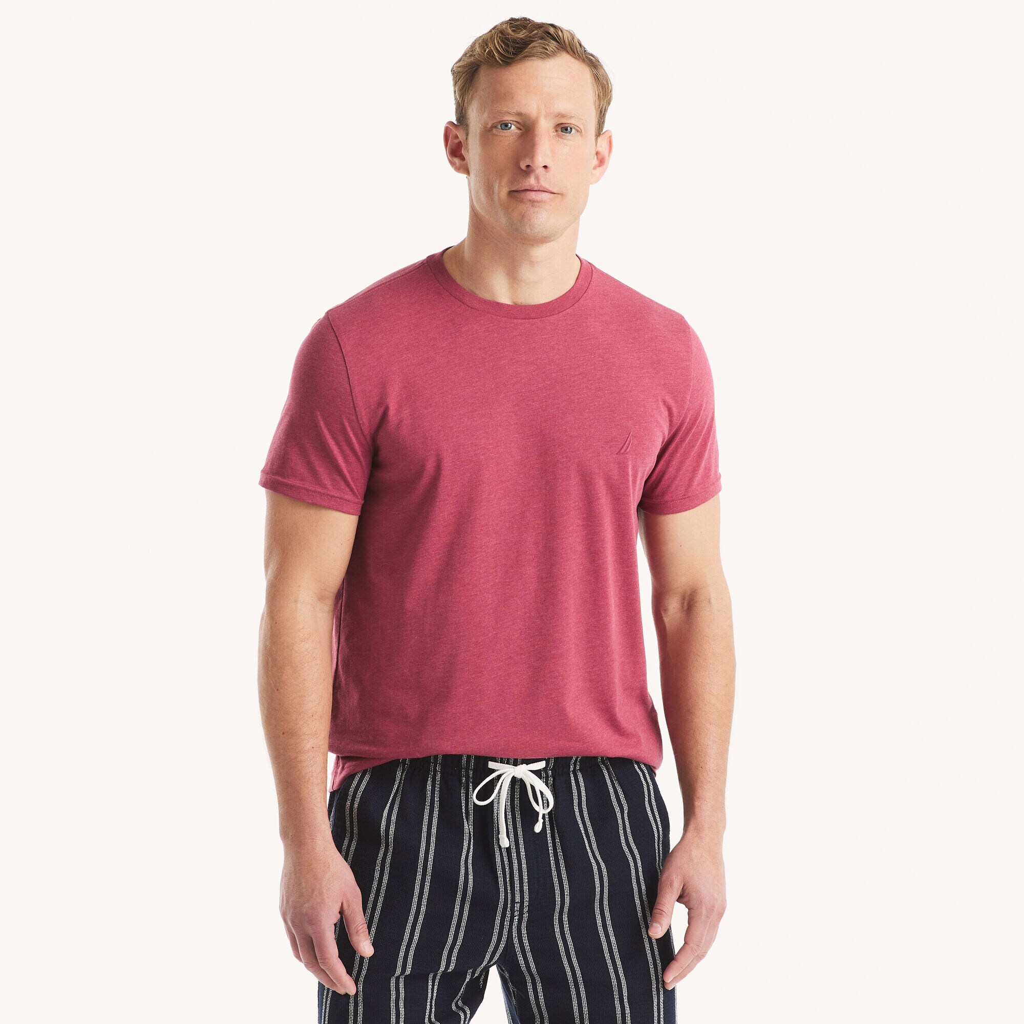 Heather Crewneck Deck T-Shirt,Leis Pink,large