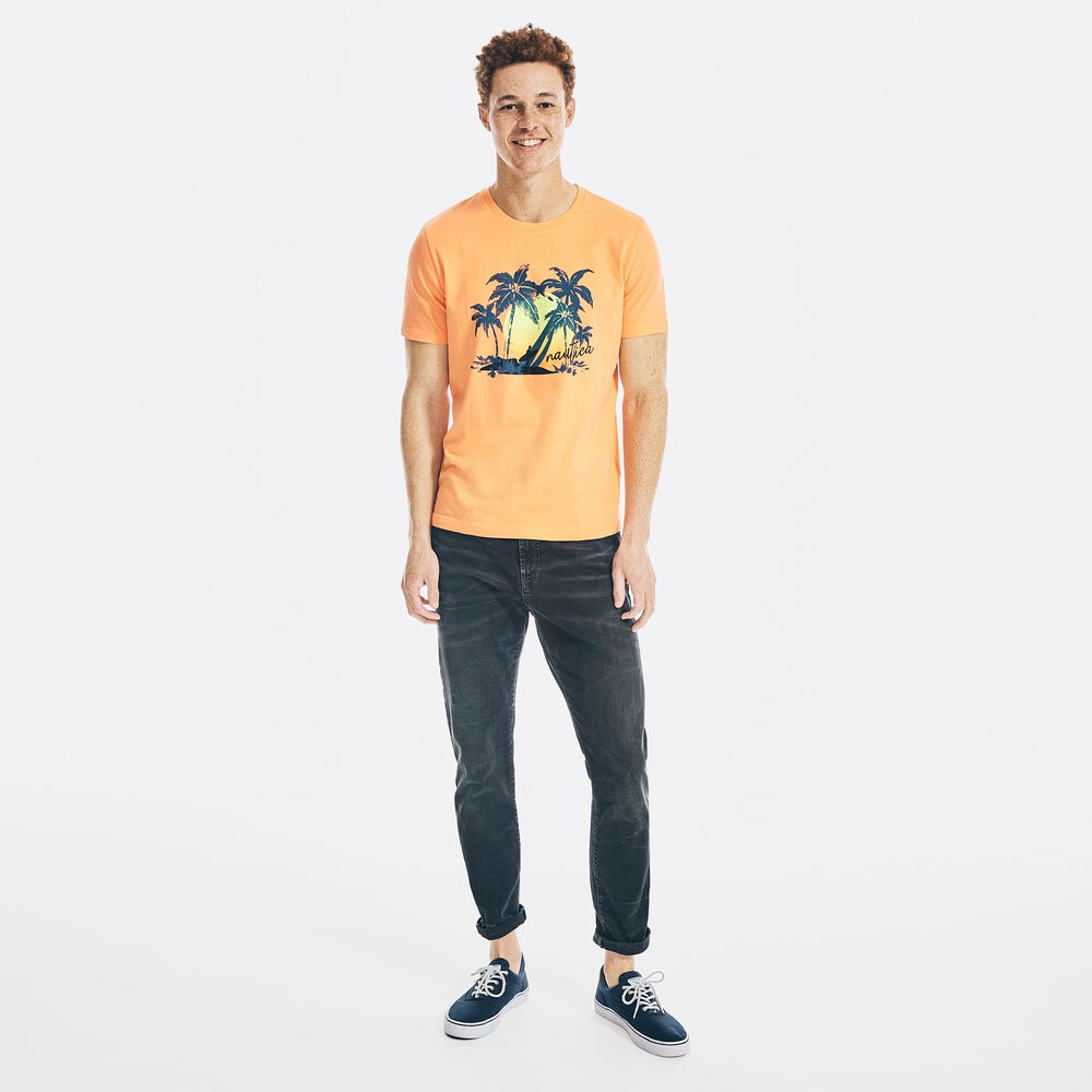 PALM TREE GRAPHIC T-SHIRT,Orange,large