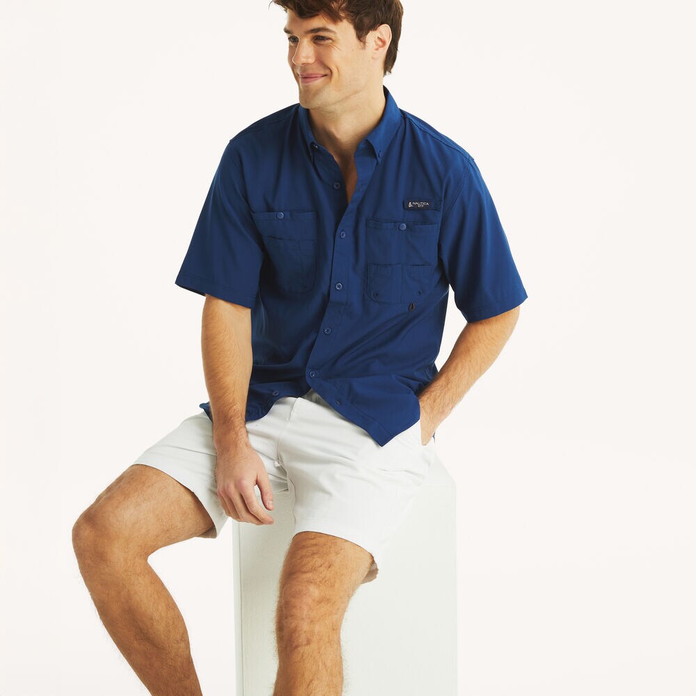 Nautica OTF Short-Sleeve Button-Down Shirt,Ice Blue,large